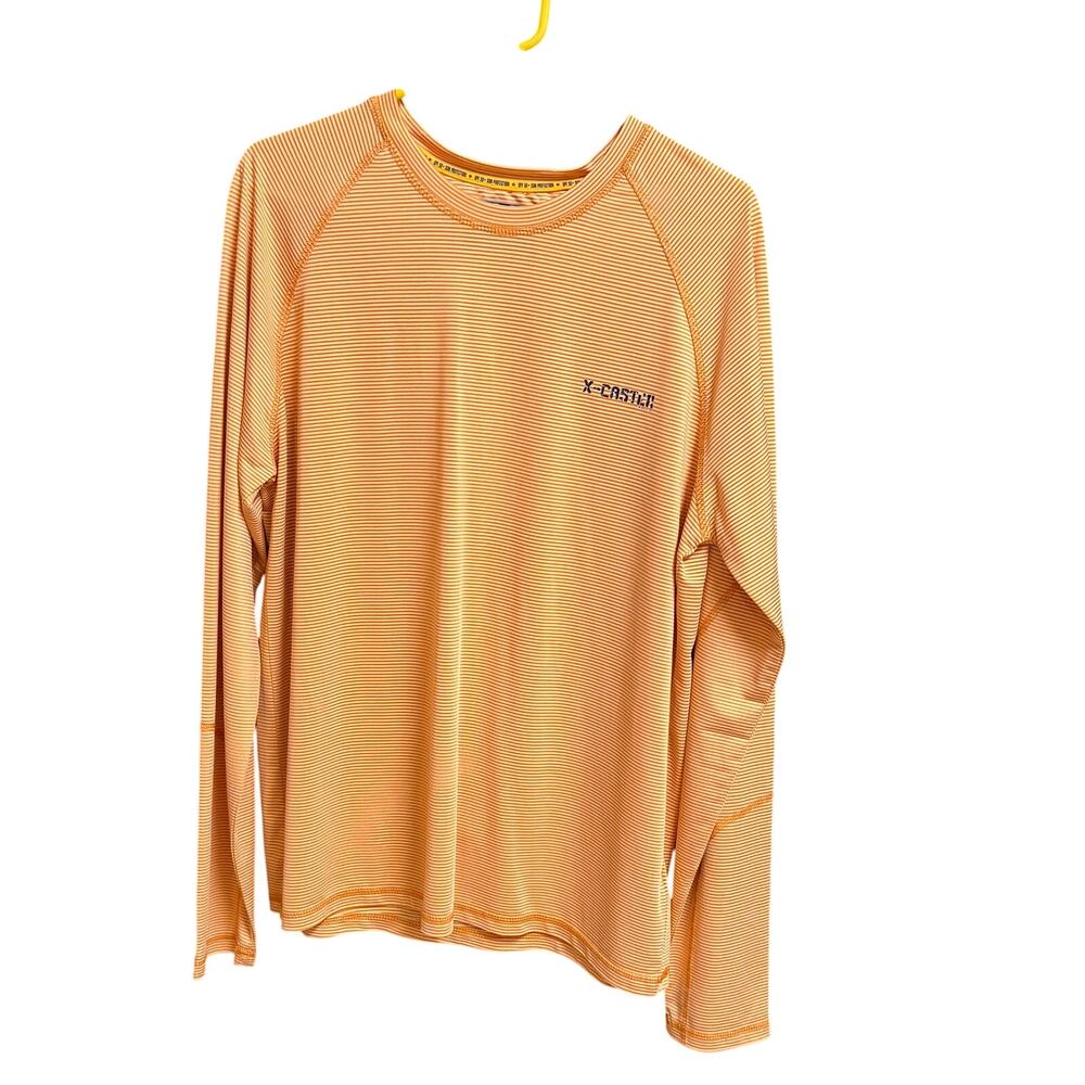 X-Caster 50 spf protection long sleeved tee shirt men’s large. Stretchy. Logos.